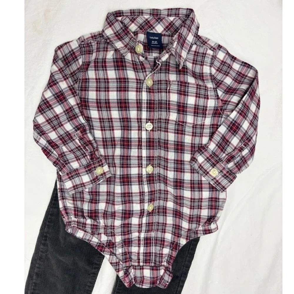 Baby Gap 18‎ 24 Mos Outfit Lot Monkey Jumpsuit Plaid Bodysuit Gray Corduroys